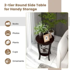 Costway 2-Tier End Table 18'' Round Compact Sofa Side Nightstand With Storage Shelf Espresso/White -DreamNest Store GUEST 56160dcf 6309 48c9 b9a1 f59b59de929a