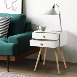 Costway Mid Century Modern 2 Drawers Nightstand In White Sofa Side Table End Table -DreamNest Store GUEST 561e61b7 6fe5 4bb9 ae76 d3e6cd8152ea