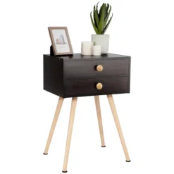 Costway Mid Century Modern 2 Drawers Nightstand Sofa Side Table End Table Espresso -DreamNest Store GUEST 56296fd6 ad5f 48b3 bc8a 5e8cae5595b5