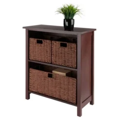 30" 4pc Milan Storage Shelf With 3 Small Baskets Walnut - Winsome -DreamNest Store GUEST 56d9a766 1ca1 430c b787 69a77e114005
