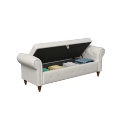 Cecily 63" Button-Tufted Large Storage Ottoman Upholstered Fabric Bench Features Rolled Arms, Window Seating, And Solid Wood Legs-Maison Boucle -DreamNest Store GUEST 56e7c4d0 4348 40b3 a850 d28e3e05f497
