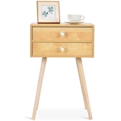 Costway Mid Century Modern 2 Drawers Nightstand In Natural Sofa Side Table End Table -DreamNest Store GUEST 575de5ad ac62 4f7e a863 120cd6a8942a