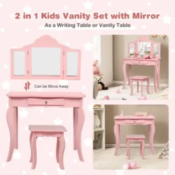 Costway Kids Vanity Table & Stool Princess Dressing Make Up Play Set For Girls Pink -DreamNest Store GUEST 57e9bbb6 5ba1 45e1 a4c8 aa0d81b7074f