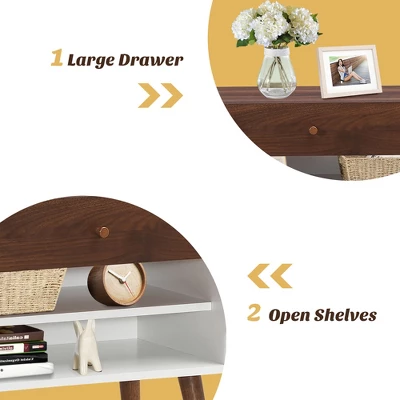 Costway 2PCS Nightstand End Side Table Drawer Storage Shelf Mid-Century Rubber Wood Leg 5 Costway 2PCS Nightstand End Side Table Drawer Storage Shelf Mid-Century Rubber Wood Leg - Image 5