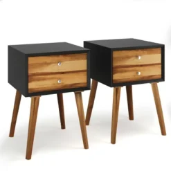 Costway 2PCS Wooden Nightstand Mid-Century End Side Table W/2 Storage Drawers -DreamNest Store GUEST 586d2cbe 2c69 41fd 9bb0 f7b4f77213e7