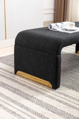 Lily 43.31" Faux Shearling Fabric Look Upholstered Waterfall Bench With Gold Metal Legs-Maison Boucle 5 Lily 43.31" Faux Shearling Fabric Look Upholstered Waterfall Bench With Gold Metal Legs-Maison Boucle - Image 5