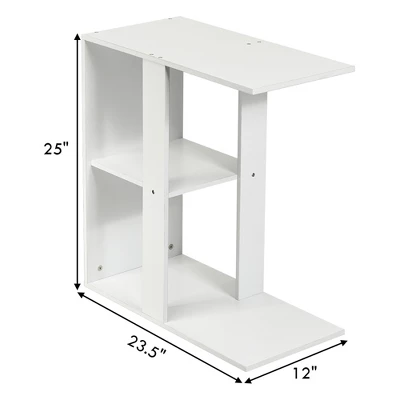 Costway 3-tier Side Table W/Storage Shelf Space-saving Nightstand White 2 Costway 3-tier Side Table W/Storage Shelf Space-saving Nightstand White - Image 2