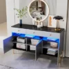 Contemporary Dressing Table With LED Lights And Marble Top, Gray - ModernLuxe