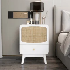 Alyson 22.13'' H X 15.75'' W X 15.75'' D Carry With 1 Rattan Doors And 1 Drawer Nightstand With Storage-The Pop Maison -DreamNest Store GUEST 5b351323 7f95 416b 896b cbe53612af88
