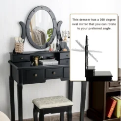 Costway Vanity Set Makeup Dressing Table W/5 Drawers 12 LED Bulb Black 12 Costway Vanity Set Makeup Dressing Table W/5 Drawers 12 LED Bulb Black -DreamNest Store GUEST 5b658183 e301 4324 a17a b428ad902e3d