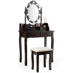 Costway Makeup Vanity Dressing Table Set W/10 Dimmable Bulbs Cushioned Stool -DreamNest Store GUEST 5c21d327 bacd 45ff b147 2985021d46df