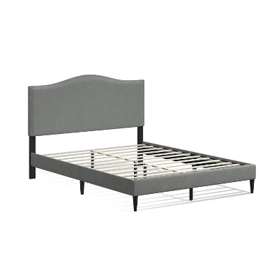 Glenwillow Home Kameli Upholstered Platform Bed Frame, Nailhead Trim Camelback, Mattress Foundation, No Box Spring Needed, Easy Assembly, Stone, Queen 1 Glenwillow Home Kameli Upholstered Platform Bed Frame, Nailhead Trim Camelback, Mattress Foundation, No Box Spring Needed, Easy Assembly, Stone, Queen