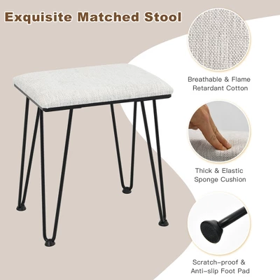 Costway Industrial Vanity Makeup Dressing Table Padded Stool Set 3-Color Lighted Mirror 8 Costway Industrial Vanity Makeup Dressing Table Padded Stool Set 3-Color Lighted Mirror - Image 8