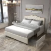 Classic Upholstered Platform Bed With Buckle Backrest, Metal Frame, Solid Wood Ribs And Four Storage Drawers -ModernLuxe