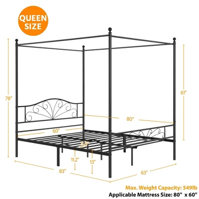Yaheetech Metal Canopy Bed Frame, Four-poster Canopied Platform Bed With Arched Headboard 3 Yaheetech Metal Canopy Bed Frame, Four-poster Canopied Platform Bed With Arched Headboard - Image 3