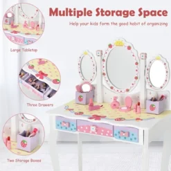 Costway Kids Vanity Princess Makeup Dressing Table Chair Set W/ Tri-fold Mirror White -DreamNest Store GUEST 5d919a8c b85f 45aa ae73 1579841dbfbe