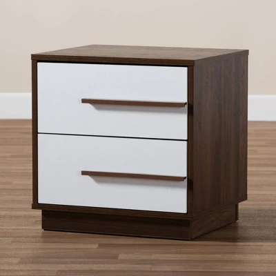 Mette Walnut Finished Wood Nightstand White - Baxton Studio 2 Mette Walnut Finished Wood Nightstand White - Baxton Studio - Image 2