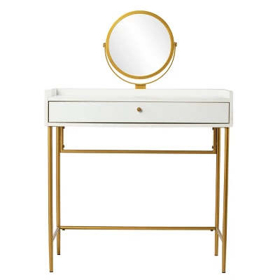 Randburg Vanity Table With Mirror White/Gold - Aiden Lane 3 Randburg Vanity Table With Mirror White/Gold - Aiden Lane - Image 3