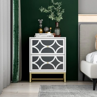 Averina 2 Drawers 45° Splicing White Mirror Front Nightstand With Storage - The Pop Maison 2 Averina 2 Drawers 45° Splicing White Mirror Front Nightstand With Storage - The Pop Maison - Image 2