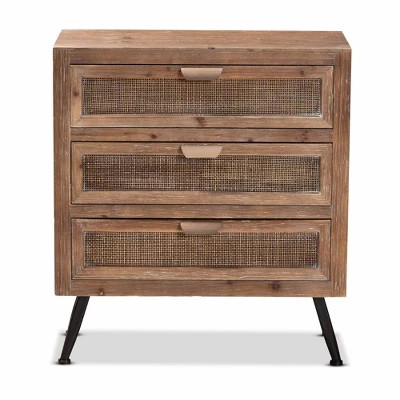 Calida Wood And Rattan 3 Drawer Storage Cabinet Brown - Baxton Studio 2 Calida Wood And Rattan 3 Drawer Storage Cabinet Brown - Baxton Studio - Image 2