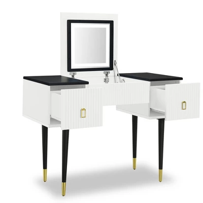 43.3" Modern Vanity Table Set With Flip-Up Mirror, LED Lights And Storage - ModernLuxe 4 43.3" Modern Vanity Table Set With Flip-Up Mirror, LED Lights And Storage - ModernLuxe - Image 4