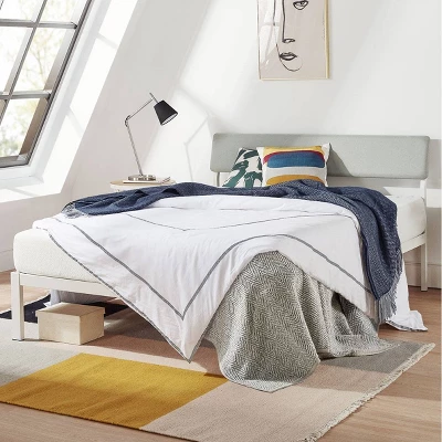 Kera Metal Platform Bed With Angled Upholstered Headboard - Mellow 3 Kera Metal Platform Bed With Angled Upholstered Headboard - Mellow - Image 3