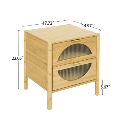 Aash 2 Drawer Nightstand With Shelf,Bedside Table Bamboo With Storage (22.05"H*17.72"W*14.97"D)-The Pop Home 4 Aash 2 Drawer Nightstand With Shelf,Bedside Table Bamboo With Storage (22.05"H*17.72"W*14.97"D)-The Pop Home - Image 4