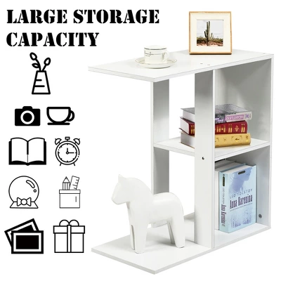 Costway 3-tier Side Table W/Storage Shelf Space-saving Nightstand White 5 Costway 3-tier Side Table W/Storage Shelf Space-saving Nightstand White - Image 5