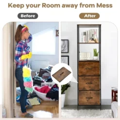 Costway Vertical 3 Drawer Dresser W/ 3 Shelves Tall Storage Tower Chest Freestanding -DreamNest Store GUEST 60bdbe49 6d29 4c41 9675 84788129c113