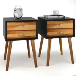 Costway 2PCS Wooden Nightstand Mid-Century End Side Table W/2 Storage Drawers -DreamNest Store GUEST 610e56d4 40ae 48f6 a90e 7bccf1cf54f7