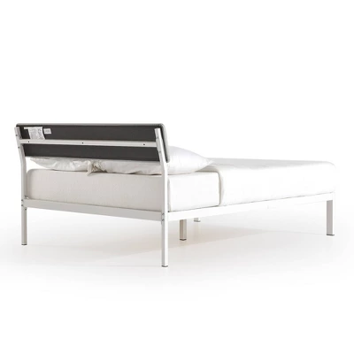 Kera Metal Platform Bed With Angled Upholstered Headboard - Mellow 2 Kera Metal Platform Bed With Angled Upholstered Headboard - Mellow - Image 2