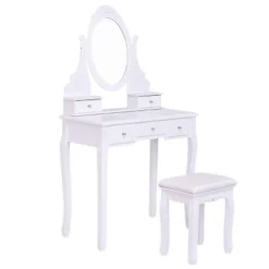 Tangkula Oval Vanity Mirror Dressing Table Beauty Dresser Cosmetics Organizer W/ Cushioned Bench 16 Tangkula Oval Vanity Mirror Dressing Table Beauty Dresser Cosmetics Organizer W/ Cushioned Bench -DreamNest Store GUEST 6200e8b0 20b8 436f b129 b60a6b107e28