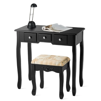 Tangkula Vanity Table Set W/ 360° Rotating Oval Mirror & Drawers Black/White 8 Tangkula Vanity Table Set W/ 360° Rotating Oval Mirror & Drawers Black/White - Image 8