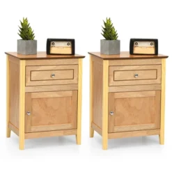 Costway 2PCS Nightstand With Drawer Accent Side End Table Storage Cabinet WhiteNatural -DreamNest Store GUEST 62588ac4 ebe5 467b b43f 96e9a834309e
