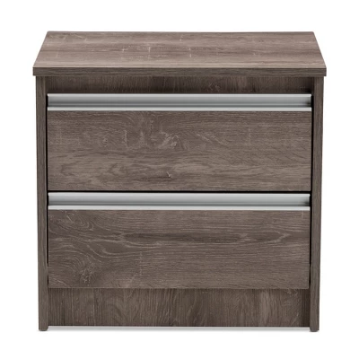 Gallia Modern And Contemporary Oak Finished 2 Drawer Nightstand Brown - Baxton Studio 2 Gallia Modern And Contemporary Oak Finished 2 Drawer Nightstand Brown - Baxton Studio - Image 2