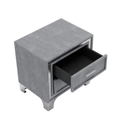 Mid Century Nightstand With 2 Drawers, Velvet Bedside Table With Metal Legs-ModernLuxe 5 Mid Century Nightstand With 2 Drawers, Velvet Bedside Table With Metal Legs-ModernLuxe - Image 5