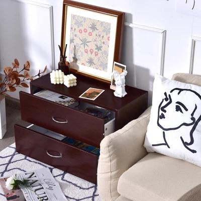 Costway 2-Drawer Dresser Horiztonal Organizer W/Handle Wood End Table Nightstand 9 Costway 2-Drawer Dresser Horiztonal Organizer W/Handle Wood End Table Nightstand - Image 9