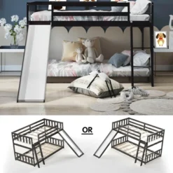 Costway Twin Over Twin Bunk Wooden Low Bed With Slide Ladder For Kids -DreamNest Store GUEST 6590280d 224e 4d2a 9be6 e8372586c3fc