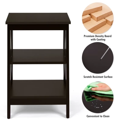 Costway 2 PCS 3-Tier Nightstand End Table X Design Storage Display Shelf Living Room 8 Costway 2 PCS 3-Tier Nightstand End Table X Design Storage Display Shelf Living Room - Image 8