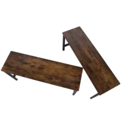 Set Of 2 Wooden Top Indoor Bench With Metal Legs Brown/Black - Benzara -DreamNest Store GUEST 66862a42 ad4b 4ae6 b927 090477ab497f