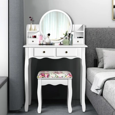 Costway Makeup Vanity Table Drawers Oval Dressing Table Kids Gift 10 Costway Makeup Vanity Table Drawers Oval Dressing Table Kids Gift - Image 10