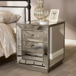 Currin Contemporary Mirror 3 Drawer Nightstand Silver - Baxton Studio 9 Currin Contemporary Mirror 3 Drawer Nightstand Silver - Baxton Studio -DreamNest Store GUEST 66cda047 8dca 492d 92a5 4677d1b977d8