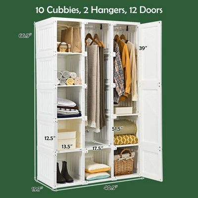 Costway Portable Closet Clothes Foldable Armoire Wardrobe Closet W/10 Cubes, Hanging Rods 2 Costway Portable Closet Clothes Foldable Armoire Wardrobe Closet W/10 Cubes, Hanging Rods - Image 2