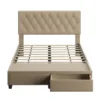 Full Henley Linen Tufted Upholstered Platform Bed With Storage Drawers Ivory - Eco Dream