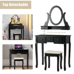 Costway Vanity Set Makeup Dressing Table W/5 Drawers 12 LED Bulb Black 14 Costway Vanity Set Makeup Dressing Table W/5 Drawers 12 LED Bulb Black -DreamNest Store GUEST 68872b9e 0e07 4dc0 9777 ddec59c01a86