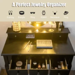 Costway Vanity Set Makeup Dressing Table W/5 Drawers 12 LED Bulb Black 13 Costway Vanity Set Makeup Dressing Table W/5 Drawers 12 LED Bulb Black -DreamNest Store GUEST 68b79d0e 2592 4d43 977e 1c13c4b0b98c