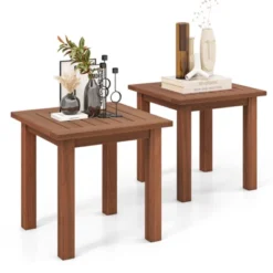Tangkula 1PC/2PCS Patio Hardwood End Table Square Side Table With Slatted Tabletop Small Coffee Bistro Table Indoor Outdoor Side Table -DreamNest Store GUEST 68e80533 ef66 4d2b a103 a8f7290fecf1