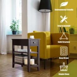 Costway 2 PCS 3Tier Nightstand Bedside Side End Table W/Double Shelves Brown -DreamNest Store GUEST 6947d41c 08ed 4a43 ae46 a671a381cb81