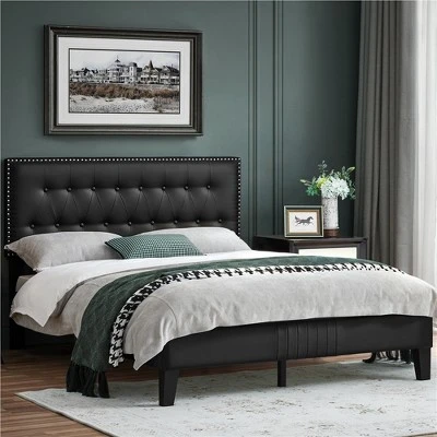 Yaheetech Upholstered Bed Frame With Button-Tufted Headboard 1 Yaheetech Upholstered Bed Frame With Button-Tufted Headboard