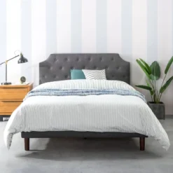 Mavn Upholstered Platform Bed, Modern Tufted Headboard Dark Gray - Mellow